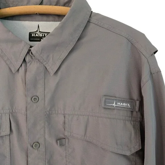 Habit Mens Solar Factor Long Sleeve Fishing Hiking Shirt Vented Grey Brown 2XL - Picture 8 of 14
